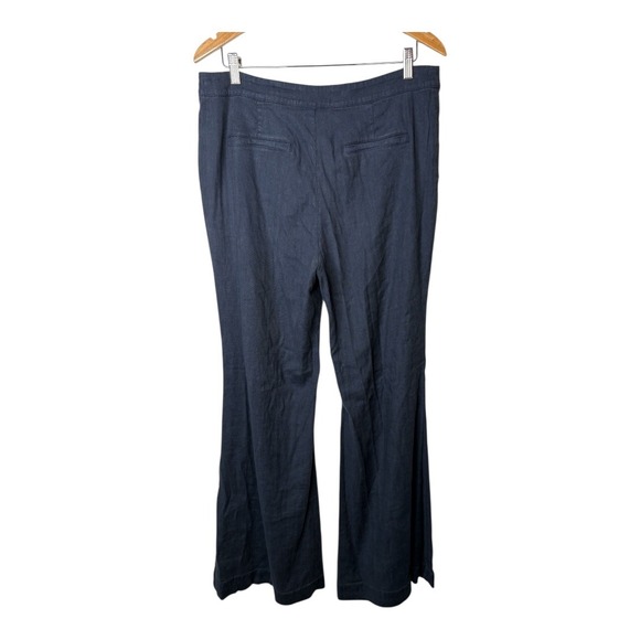 Anthropologie Wide Leg Linen Blend Marin Trousers Women Size 12 Navy Blue NWT - Picture 4 of 11